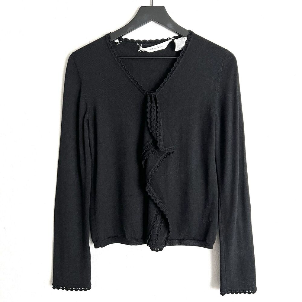 Oscar De La Renta Women’s Ruffle V Neck Sweater Size Small Black